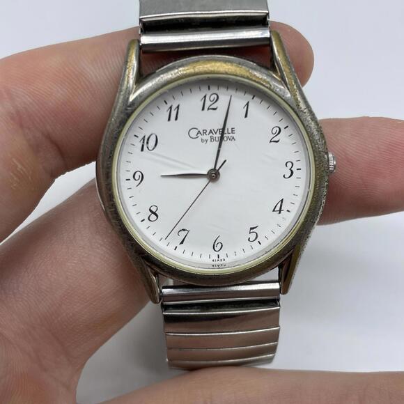 Caravelle Bulova Quartz Watch 41A23 Men Tone White Dial Watch Untested - Picture 2 of 7